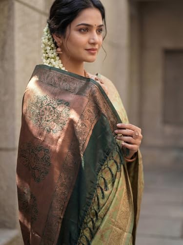 Image of AKHILAM Women's Kanjivaram Woven Soft Silk Saree With Blouse Piece