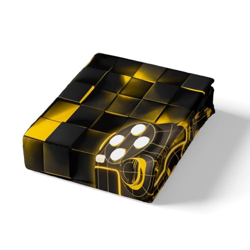 Couvre lit carré géométrique et housse de couette gamer 240x260 jaune