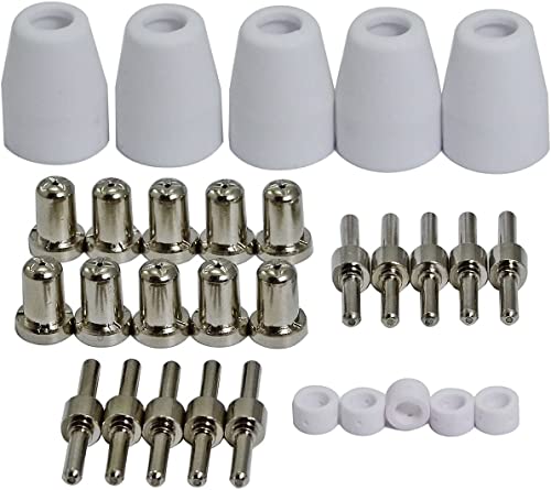 RIVERWELD PT-31 LG-40 JG40 Plasma Cutting Torch Consumables Extended Nickel-plated Tips Nozzle 18866L Electrode 18205L Shroud Shield Ceramic Cup 18204 for Cut 40 50 CT-312 Plasma Cutter 30pcs