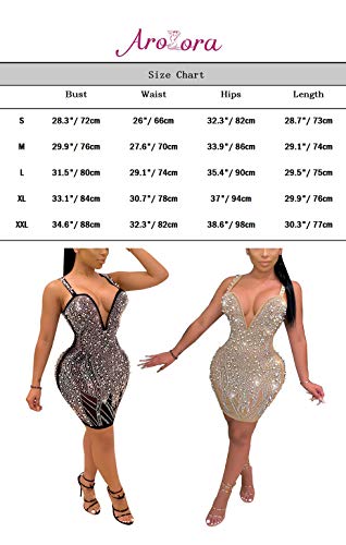 Aro Lora Womens Sexy Sleeveless Glitter Rhinestones Nightclub Party Bodycon Mini Dress Medium Apricot #TOP2
