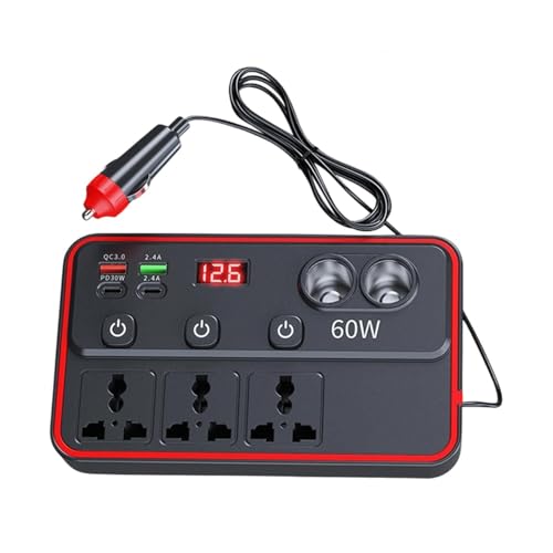 Car Power Inverter - Fast Charging Adapter, Voltage DC to AC Converter, Multifunctional Plug Socket Transformer, Lightweight Black ABS Vehicle Power Supply -...