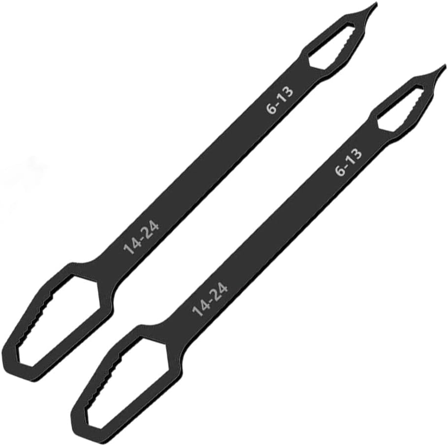 2026 Upgrade Universal Torx Wrench Double-Head Self-Tightening Wrench, 6mm-24mm Adjustable Glasses Wrench, Multi-purpose Multi-function Wrench for Outdoor Riding Home Car Repair Tools (Black-2pcs)