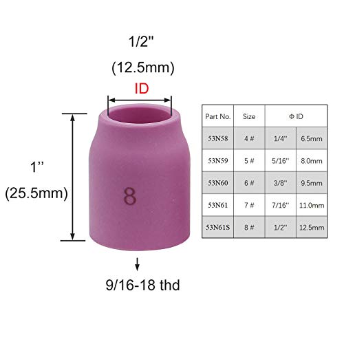 Image of 10PK TIG Gas Lens Alumina Nozzle 53N61S 8# 1 /2 inch For SR WP 9 /20 & 17 /18 /26 | 10PK TIG Gas Lens Alumina Nozzle Ceramic Cup 53N61S 8# 1 /2 inch For PTA SR DB WP 9 /20 & PTA SR DB WP 17 /18 /26 TIG Welding Torch