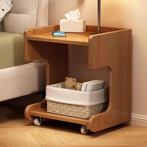 サイドテーブル キャスター おしゃれ 北欧 ベッド ミニテーブル サイドワゴン ワゴン キャスター付き 50*40*50cm スリム ナイトテーブル オープンラック 部屋 寝室 リビング 室内 収納 本 雑誌 小物 (B)