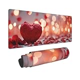 Alfombrilla de ratón 900x300x3mm Alfombrilla de ratón extendida de Gran tamaño con Bordes cosidos, Base de Goma Antideslizante y Almohadilla para Teclado Amor Rojo Mouse Pad, Lavable T-290