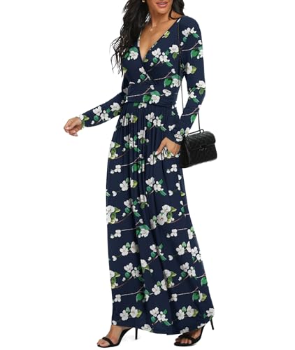 Image of LILBETTER Women Long Sleeve Deep V Neck Loose Plain Long Maxi Casual Dress