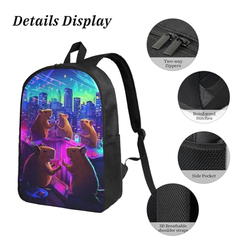 capybara city decor Backpacks 3 Pcs Cute Lightweight Daypack with Fun Graphic Cartoon Print for Daily Commute4