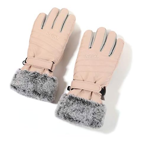 accsa Women Ski Gloves Waterproof Windproof Thermal Gloves 3M Thinsulate Winter Snow Gloves Faux Fur Cuff Velvet Inner Lining Anti-Slip Palm Patch Cover