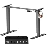SANODESK Escritorio Elevable Eléctrico con Ajuste de Altura, Mesa de Pie Regulable, Función Anticolisión, Motor Único, Capacidad 80KG, 2 Ganchos Laterales- Gris