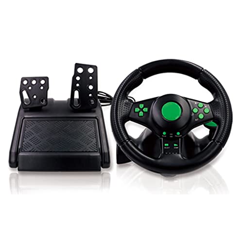 Gaming Steering Wheel with Pedals 180 Degree Rotation Vibration USB PC Steering Wheel Compatible with XB360 PS3 PS2 PC Racing Wheel with Pedals