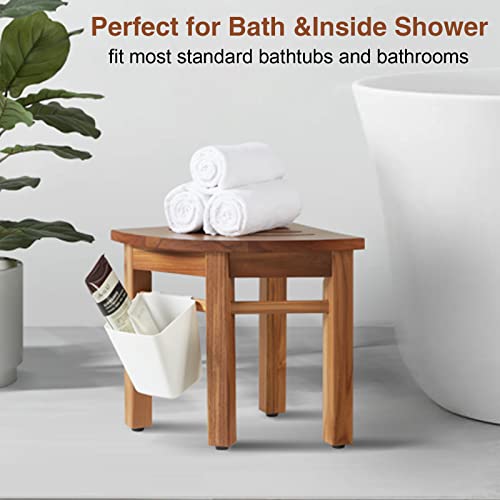 Lovitgo 12" Teak Shower Stool For Shaving Legs/Corner Shower Stool For Inside Shower/Teak Shower Bench/Teak Shower Foot Rest/Waterproof Wooden Shower Foot Stool, Indoor Or Outdoor Use #TOP1