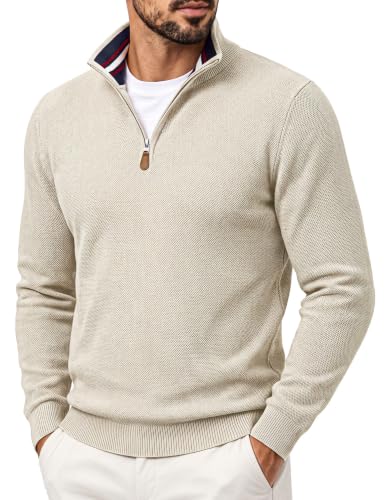Image of PJ PAUL JONES Mens Jumpers Half Zip Winter Sweaters Turtleneck Apricot