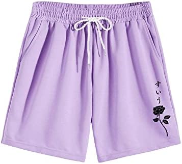 WDIRARA Men's Letter Graphic Print Drawstring Waist Active Track Shorts Purple Floral XXL