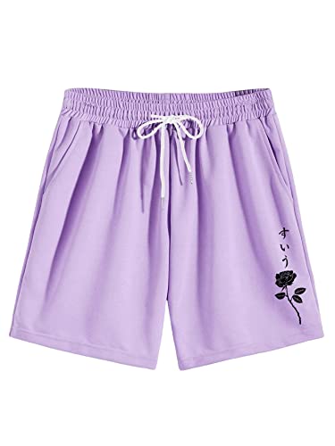 Wdirara Men's Letter Graphic Print Drawstring Waist Active Track Shorts Purple Floral Xxl #TOP2
