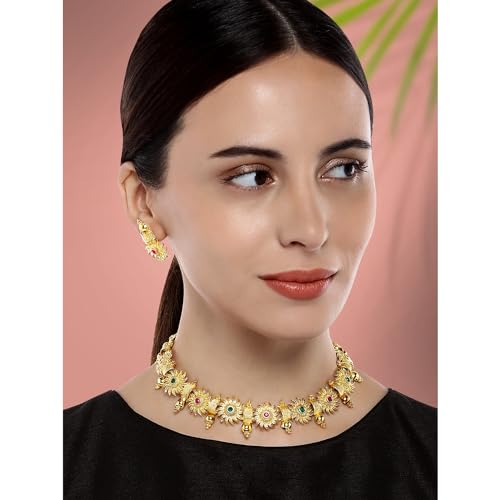 Image of Peora Gold Plated Bridal Jewellery Set with Kamarband Gift for Women Indian Traditional Ethnic Wedding