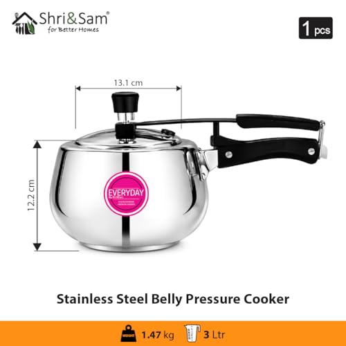 Image of Everyday Stainless Steel 3 Litre Belly Pressure Cooker, Mirror Finish, Inner Lid Design, Gas and Induction Compatible