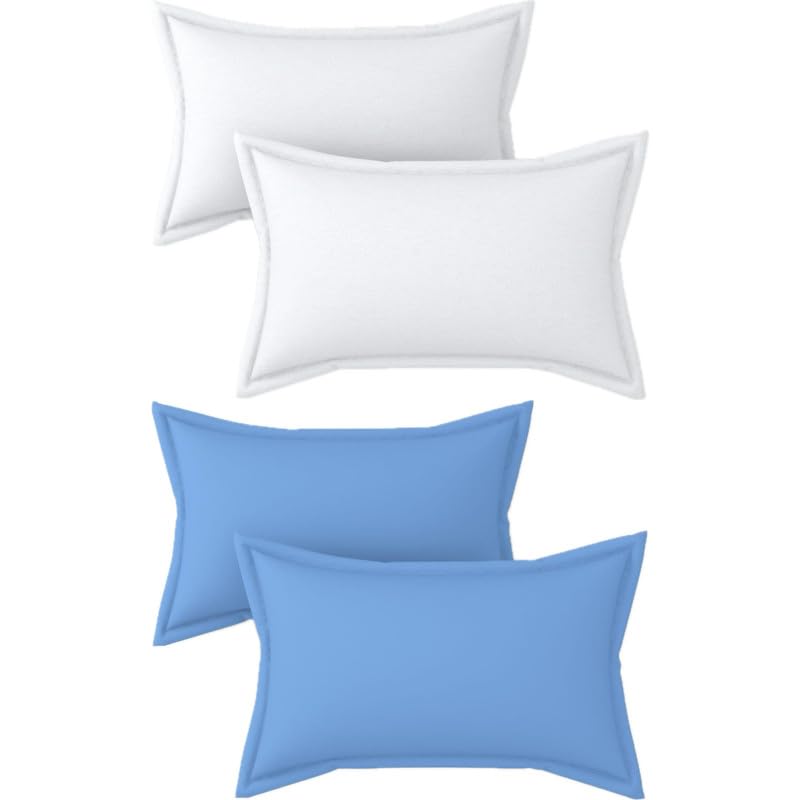 Premium Cotton Plain Solid Colour Pillow Covers | Regular Size Pillow Cases |Daily Use | Breathable | Closer Type Flap 4 Piece Pillow Covers, Color - White Sky Blue-image-0