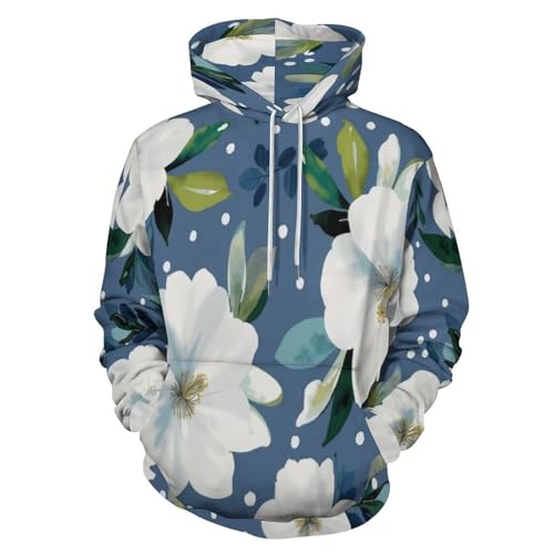 Sweat à capuche bleu marine unisexe pull manches longues imprimé floral