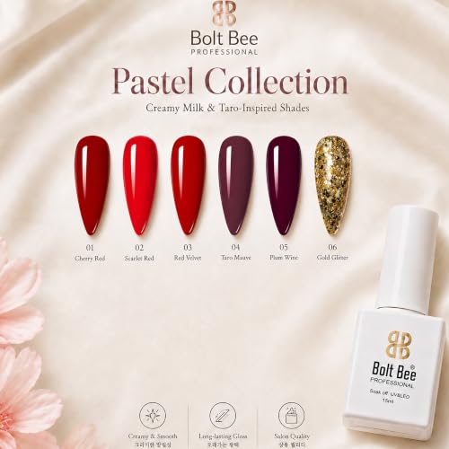 Image of Bolt Bee Gel Polish Kit - 6 Colors Sakura White Nude Gel Nail Polish Set | Spring Pastel Soak Off UV LED Gel Polish for Nail Art | Long Lasting Salon Finish Manicure Kit for Home Use (20ml Each)