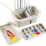 Brother Yixiu Multi-Use Paint Brush Basin with Brushes Holder, Washer, Trays, Palette Box - Artist Cleaner Cup for Watercolor Oil Acrylic Gouache Painting with Lid