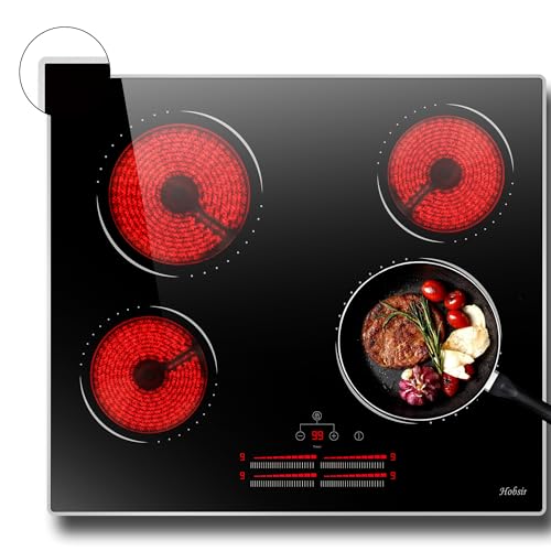 Glaskeramikkochfeld 4 Zonen Kochfelder Sensor-touch Control Kochfeld Autark 60cm, 6000W, 9...