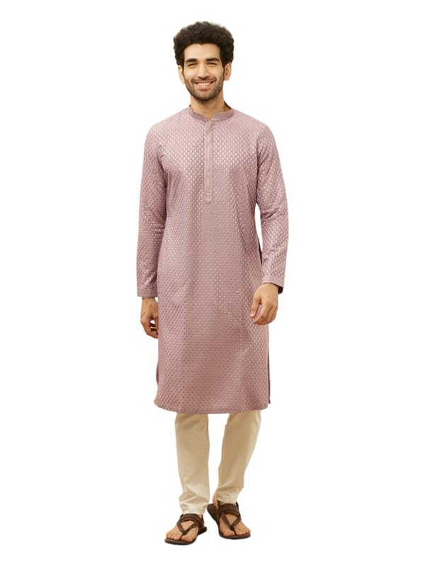 manyavar Men's Art Silk Embroidery|Sequin Work Kurta Pyjama Set (2pcs)-picture-21