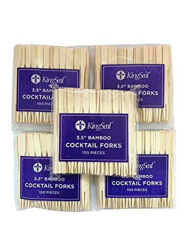 image for KingSeal 3.5 Inch Natural Bamboo Wood Two-Prong Cocktail Picks, Forks 