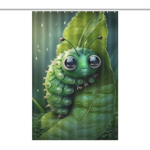 Rideau douche tissu caterpillar vert imperméable 122x183cm lavable baignoire