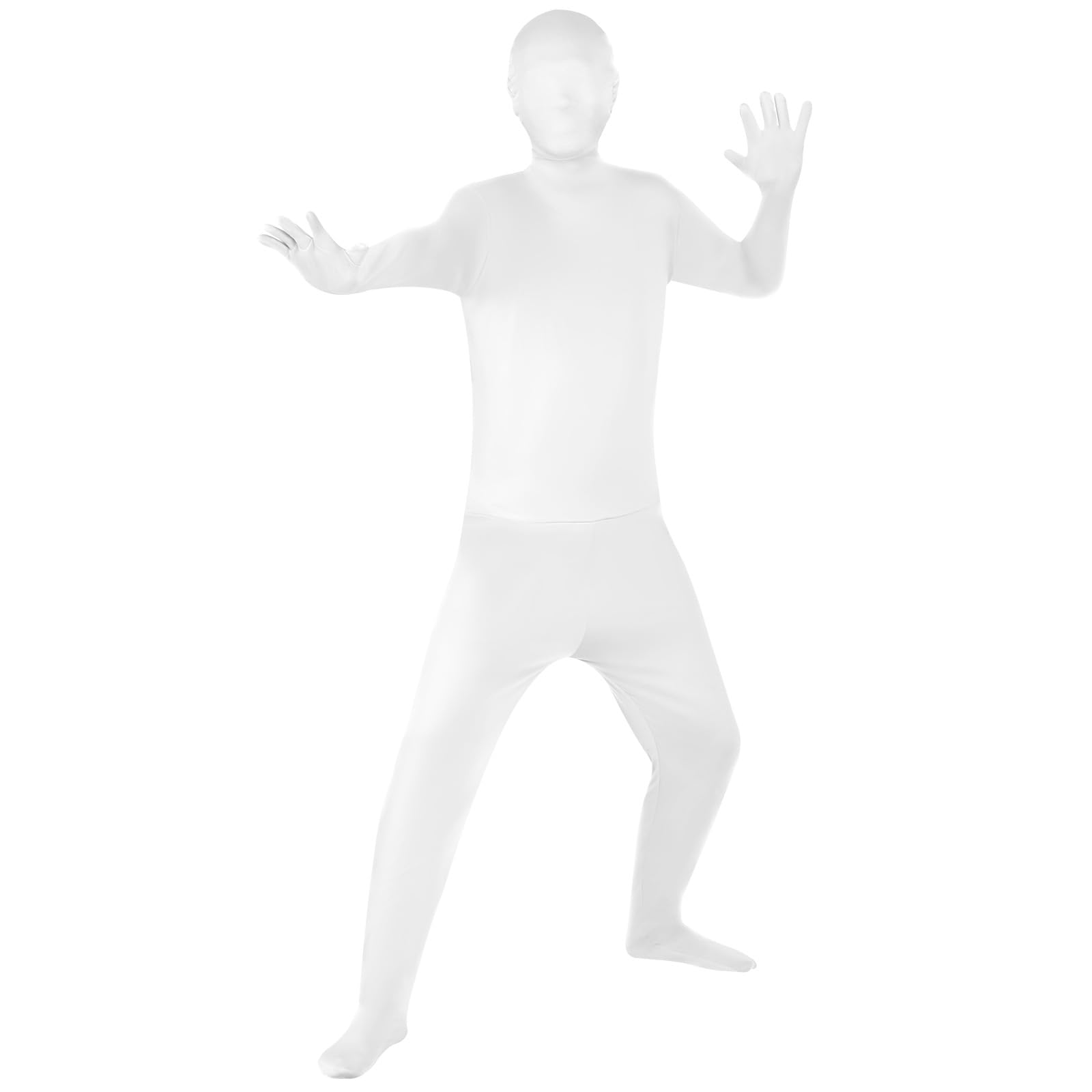 BSBUY Invisibility Cloak Costume Adult Disappearing Bodysuit Body Suits Costume Men Halloween Costume Stretchy Stealth Suit Outfit for Fancy Dress Party Photography Backdrop Stage(White)