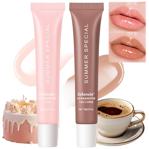 Bálsamo Labial de Verano, Summer Lip Butter Balm, Mascarilla de Labios Hidratante con Ingredientes Naturales, Cuidado de Labios Nutritivo, Calma y Suaviza los Labios Secos (#3Café Helado + #4Pastel)