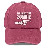 Halloween I'm Wit The Zombie Skeleton Hand Print Hat for Men Funny Baseball Cap Funny Gifts for Men Wine Red