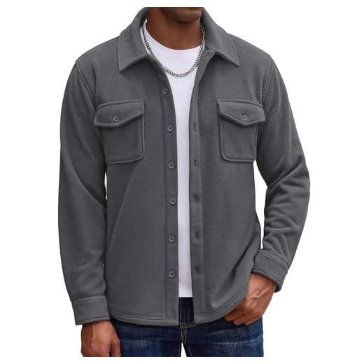 COOFANDY Jaqueta masculina de lã polar, manga comprida, casual, abotoada, com bolsos, Cinza, 4G