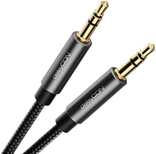deleyCON 3,0m Kabel Aux 3,5mm - Kabel Audio Jack Kabel Stereo - Kabel bawełniany i metalowa wtyczka - Telefon komórkowy Smartfon Tablet Słuchawki Odbiornik HiFi Samochodowy