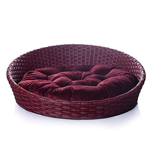 Cama Cachorro/Gato Redonda 65x65Cm Artesanal Junco Fibra Artesanal Wave Veludo Vinho - BedFurPets