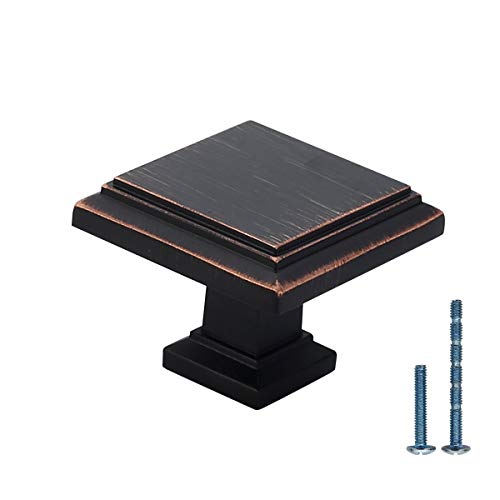 Furniware 25 Pack Cabinet Hardware Knobs, Kitchen Door Cabinet Oil Rubbed Bronze Antique Solid Square Knobs - 1.25\"x1.25\"(32x32mm)