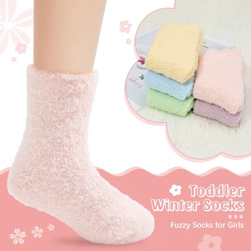Durio 5 Pairs Kids Fuzzy Socks - Ultra Soft Warm Slipper Toddler Winter Socks, Cozy Fluffy Plush Crew Sock for Boys Girls3