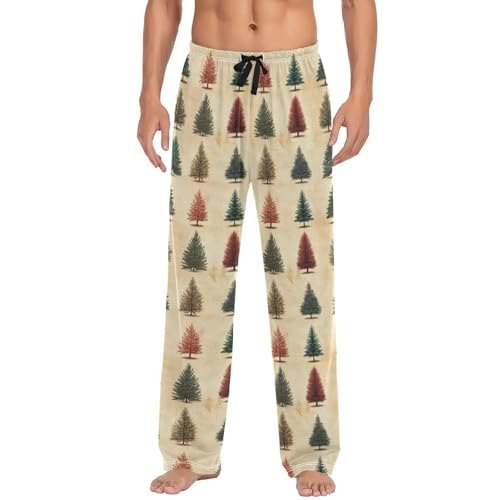 Pantalon pyjama homme sapins de Noël doux long vêtement de nuit rétro avec poches confortables