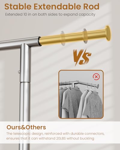 Image of Heavy Duty Clothing Rack, Metal Clothes Rack Load 450 LBS, Rolling Clothes Racks for Hanging Clothes with Lockable Wheels, Wardrobe Closet Garment Racks for Bedroom, Silver