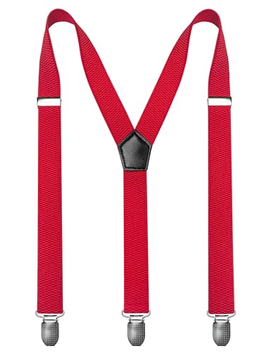 Image of RBOCOTT Mens Solid Color Suspender with 3 Cilps Adjustable Braces