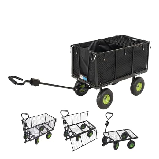TRUTZHOLM® Bollerwagen Handwagen Gitterwagen Gartenwagen Transportwagen 550 kg Lenkachse | mit Rasentraktorkupplung an der Deichsel oder Handgriff gepolstert