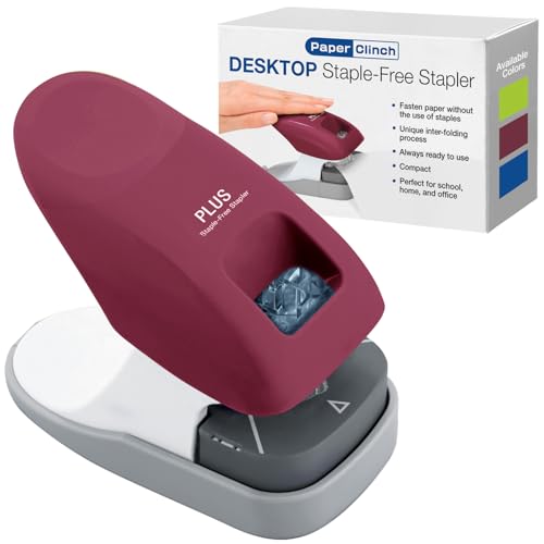 Image of Plus Paper Clinch Desktop Staple-Free Stapler, Wine