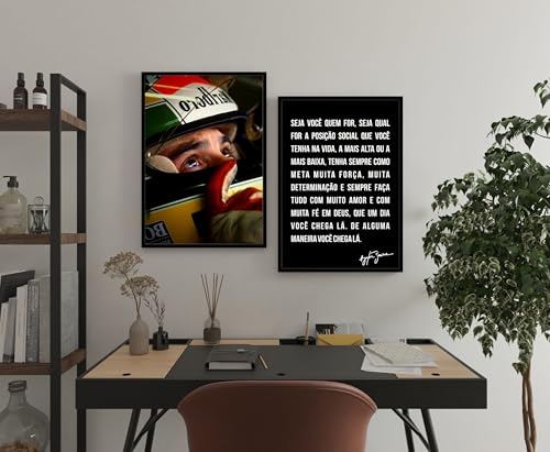 Kit 2 Quadros Com Moldura Ayrton Senna, Piloto, Frase Motivacional, 40x60 cm