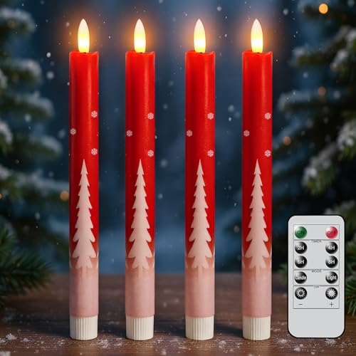 Christmas Tree Flameless Taper Candles Battery Operated with Remote Timer