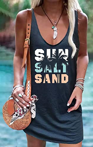 Image of Live Simple Coconut Tree Sleeveless Mini Dress Summer Beach Mini Dress Women's Summer Casual Sexy V Neck Mini Tank Dress