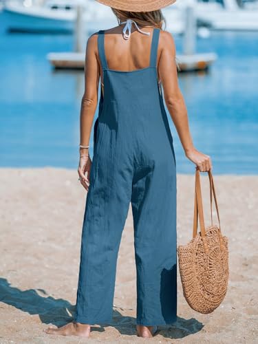 Mono largo de mujer sin mangas cuello redondo ropa casual de verano con bolsillos 2