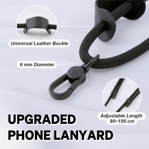 Image of Phone Lanyard Crossbody, Anti Theft Phone Strap with 2 Tether Tabs | With Leather Loop, Premium Metal Buckles, Adjustable Cell Phone Lanyard for Travel, Fits Most Smartphones, Black
