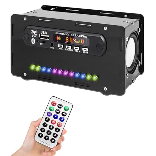 Soldering Practice Kits, FM Radio Bluetooth Speaker Kit, Electronic Project kit, Remote Control Mini Home Sound Amplifier DIY Kit with Digital Display and Colorful LED Lights(Black)