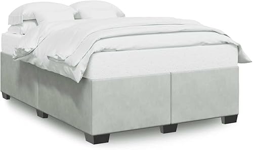 Miniatura 3 de Marco de cama Queen de terciopelo gris claro, base de cama moderna tapizada de perfil bajo con patas de plástico resistentes de 23.6 x 31.5 x 7.1