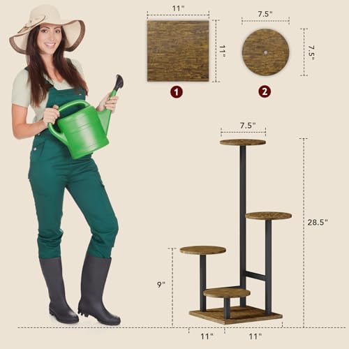 Image of Homsorout Plant Stand Indoor with Grow Light,4-Tiered Tall Plant Stand Indoor, Metal Plant Shelf with Adjustable Light, Ideal for Living Room, Garden, Patio (Black Brown)