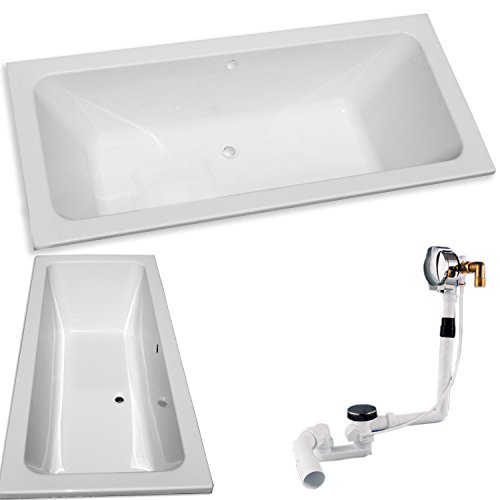 Acryl- Rechteck Badewanne "Koralle T 200" 180 x 80 cm mit Mittelablauf (ohne Montagematerial mit Ab-/Über-/ Zulaufgarnitur)